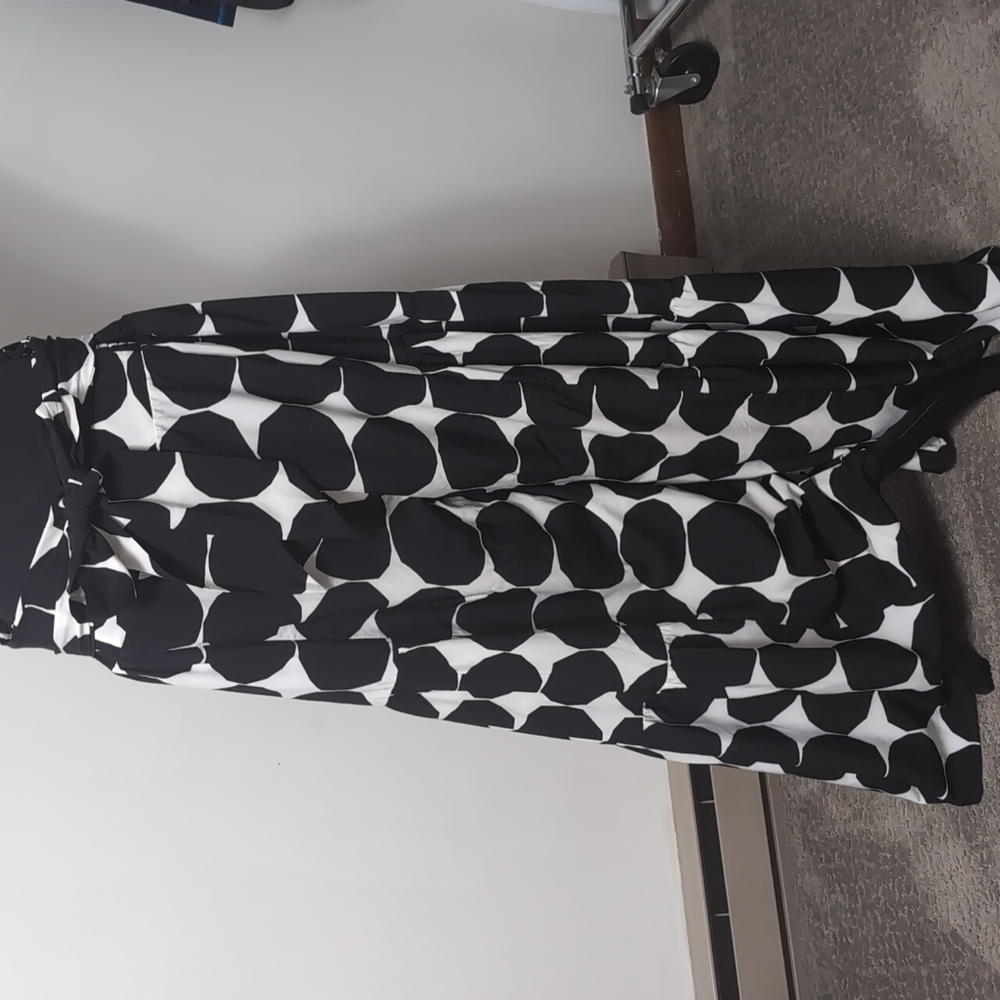 JODIFL Black & White Wide Leg Palazzo Pants with Tie Waist